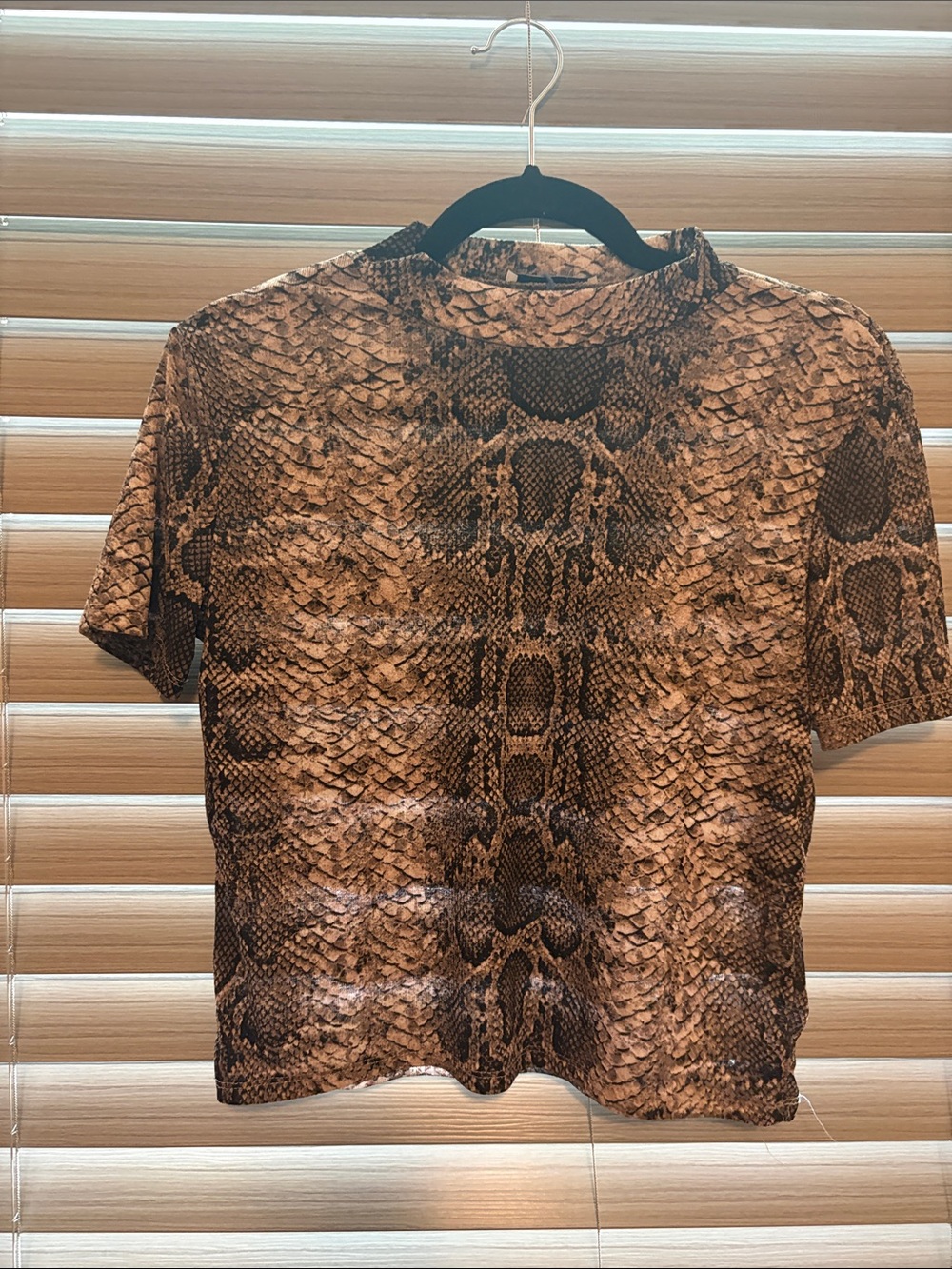 Zara Brown Snake-Print Short Sleeve Top